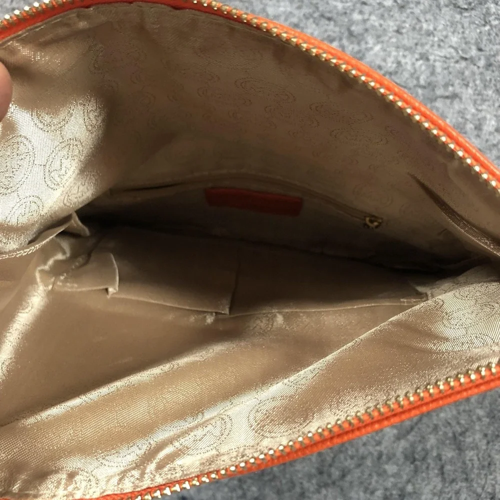Michael Kors Crossbody Bag Womens Small Orange Leather Logo Zip MK Purse‎